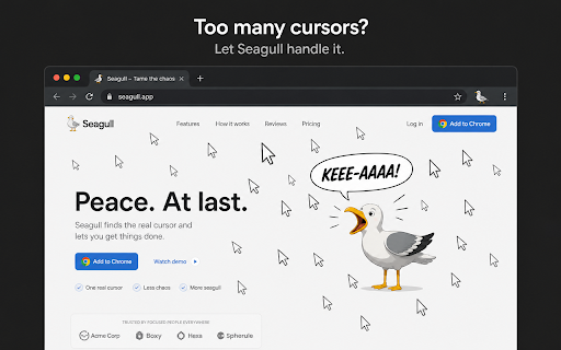 Seagull Prank: Browser Mischief :: Prank seagull with break mode using ordinary steal pipeline, two gulls, stable banner, and configurable fake cursor duration.