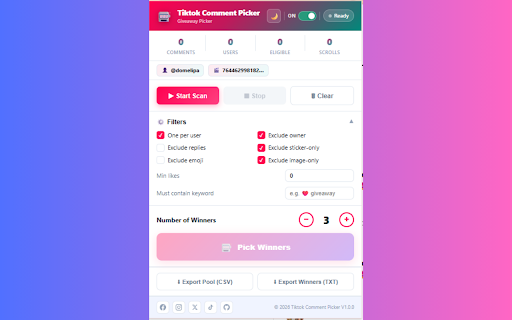 Tiktok Comment Picker - Giveaway Picker :: TikTok Comment Picker to filter comments, pick random winners, spin giveaways & export results instantly.