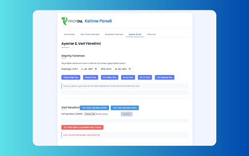 Profdil Kelime Takibi :: Sözlük sitelerinde bakılan kelimeleri takip eder, metin seçimlerini kaydetmeye olanak tanır ve öğrenme istatistikleri sunar.