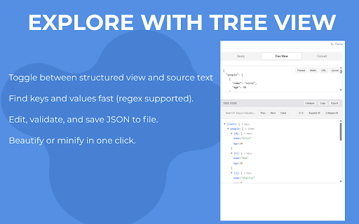 JSON Studio: Viewer, Formatter, Editor, Query & Converter :: The all-in-one workbench. Format, beautify, minify, view, edit, query (JMESPath) & convert JSON to code and data formats.