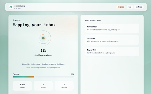 InboxSweep :: Privacy-first Gmail cleanup wizard — scan, archive, trash, and create safe rules locally.