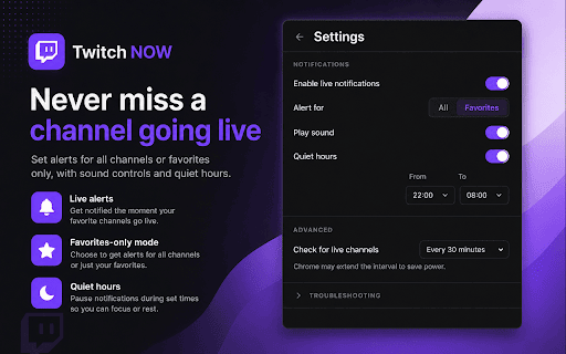 Twitch NOW :: See which channels you follow on Twitch are live right now, and get notified when they go live.