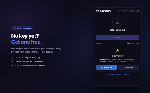 AzurkaVPN :: Replaces Hiddify, Outline, happ, v2rayNG, v2rayTUN. Paste VLESS, VMess, Shadowsocks or Trojan key and connect — no app needed.