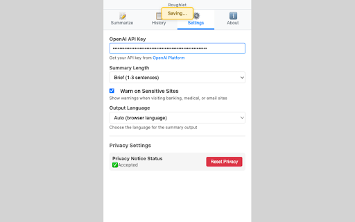 Roughlet – AI Page Summary & Translate :: Summarize & translate web pages with AI. Get instant tl;dr of articles using OpenAI. Save time reading with key insights.