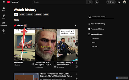 YouTube History Cleanup :: Adds always-visible delete buttons to the YouTube watch history page.