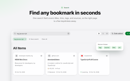 SmartSave Bookmark Sync :: Sync your Chrome bookmarks to SmartSave in real-time and save any page with one click.