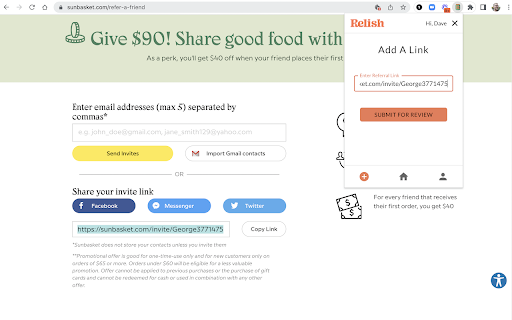 Relish :: Never miss referral code savings again