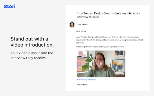Stori - Hiring Manager Finder :: Autofill applications and email hiring managers directly from job ads with your pre-recorded first interview.
