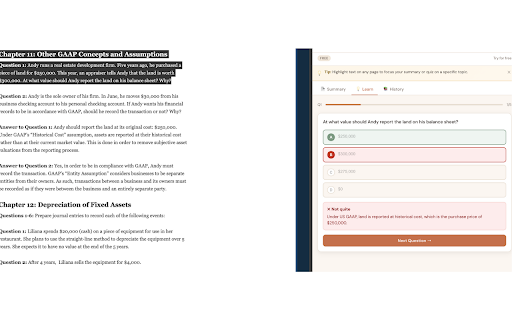 Accounting Study Buddy :: Accounting Chrome extension: one-click summaries, lemonade examples, calm explanations, and exam-style quizzes. Free to start.