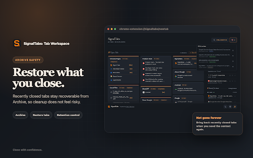 SignalTabs: Tab Workspace :: Organize open tabs by domain, clean duplicates, save tabs for later, and restore closed tabs from your new tab page.