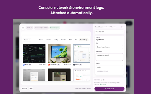 BugPort :: Capture bug reports with video, screenshots, logs, network metadata, and device information.