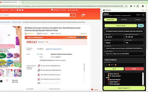 Afilialink — Mensagens de afiliado :: Captura dados do produto (Amazon, ML, Shopee) e gera mensagem com link de afiliado. Teste grátis: 7 dias (10/dia/site).