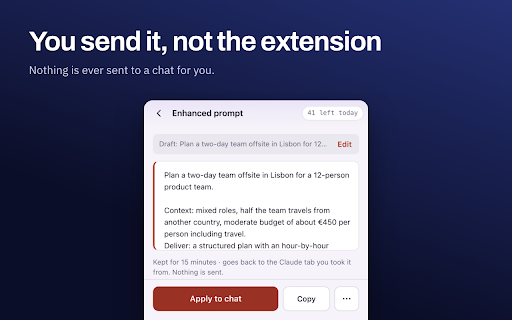 Prompt Enhancer: AI Prompt Improver for ChatGPT & Claude :: Improve drafts in ChatGPT, Claude and Gemini with Prompt Enhancer, an AI prompt improver, optimizer and generator for Chrome.