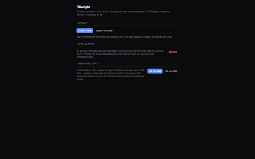 Fillwright — Form Autofill :: Fill saved data into web forms with one click. Works on React, shadow DOM and iframes. Local-only, no account, no tracking.