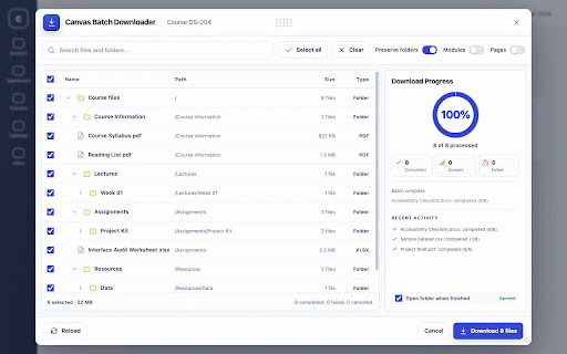 Canvas Batch Downloader :: Batch-select and download Canvas course files that your logged-in account can already access.