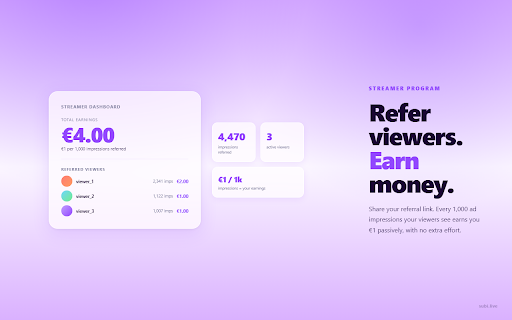 Subi :: Watch ads on Twitch, earn credits, redeem for gifted subs.