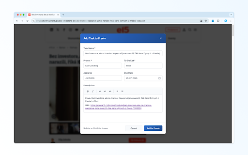 Freelo Quick Add :: Quickly add tasks to Freelo from any webpage