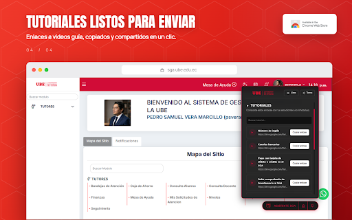 Asistente SGA UBE :: Asistente para tutores de la Universidad Bolivariana del Ecuador. Optimiza tramites, finanzas, reportes y dashboards dentro del SGA.