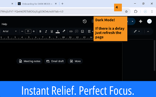 Dark Mode for Google Docs by WordFokus :: A simple, clean, and free dark mode for Google Docs. Reduces eye strain and improves focus. From the creators of WordFokus.