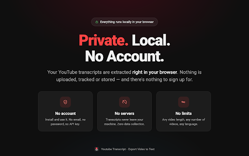 Youtube Transcript - Export Video to Text :: Get YouTube transcripts & download video to text in 1-click. Batch download subtitles as Markdown optimized for ChatGPT & Claude.