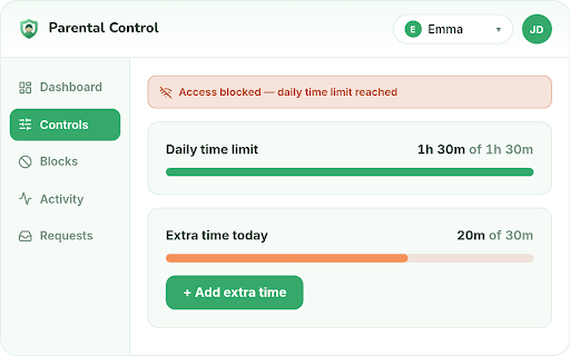 Parental Control :: Use Parental Control app to set parental controls for screen time, website blocking in Chrome, content filtering and safe search.