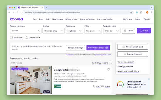 Zoopla Scraper - Export property listings to Excel :: Download Zoopla property listings (Rent or Buy) into Excel