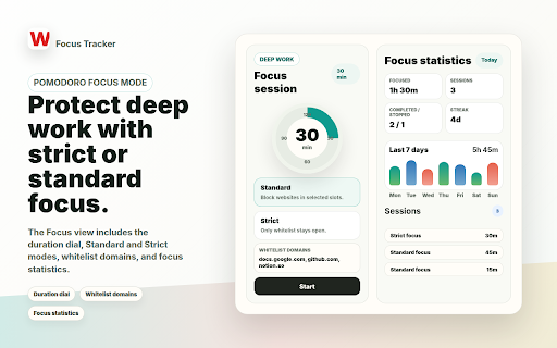 Focus Tracker - Website Blocker and Focus Timer :: Block distracting websites by schedule, track usage, run Pomodoro sessions, and keep extra time under control.