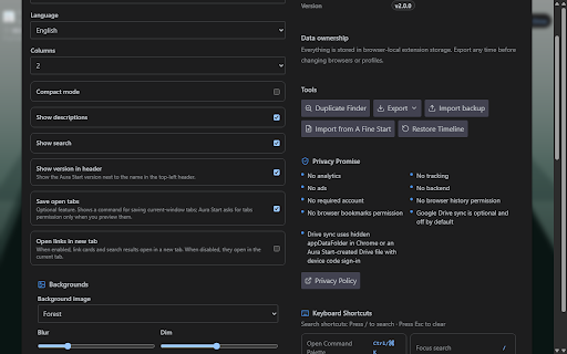 Aura Start :: A local-first, private, exportable start page for your browser new tab.