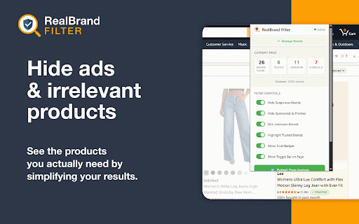 RealBrand Filter - Clean Up Amazon Search :: Filter out unknown brands and clean up Amazon search results. See trust badges, hide sketchy products.