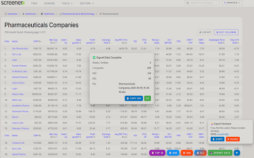 Screener Scrape Symbols & Export Sectors,Industries,Data,Highlight Fin nos :: Copy Symbols to TradingView, Export Sectors, Industries, Data & Highlight Financial numbers on Screener.in & Donate via UPI