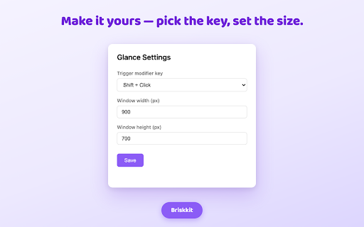 Glance — Link Preview on Shift-Click (Hover-Style Peek) :: Shift+click any link to preview it in a floating overlay — no new tab. Falls back to a popup window if a site blocks embedding.
