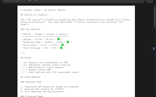 Google Docs Markdown Viewer :: Renders markdown files viewed in Google Docs with syntax highlighting, dark mode, and mermaid diagrams.