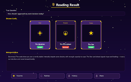 Magic Tarot - Daily Divination :: Beautiful professional tarot extension. 8 decks, 40+ spreads, daily fortune, lucky numbers, dilemma helper — fully free.