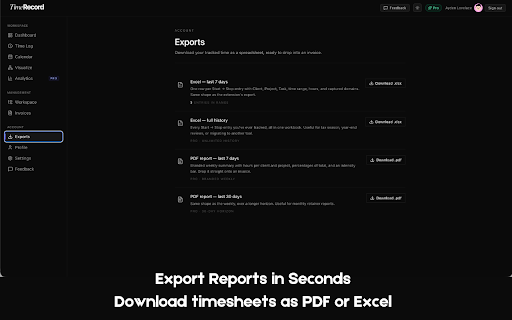 TimeRecord - Time Tracker & Timesheet :: Automatic time tracking for freelancers. Times your work and logs which websites you used, by Client / Project / Task.
