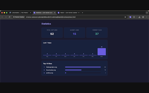 Link Torrent Catcher :: Tidy organizer for magnet and .torrent links — search open archives, copy, export, or open in your favorite torrent client.