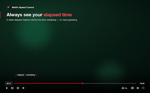 Netflix Speed Control — 2x Playback Speed, Fast Forward & Rewind :: Speed up Netflix — playback speed slider up to 2x, skip back or forward 1–60 seconds instead of 10, auto-skip intros & recaps.