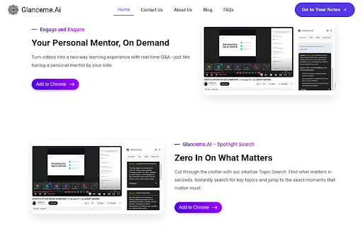 Glanceme.Ai :: Enhance your study game! glanceme uses AI to organize notes and simplify videos, making learning easier and more effective.