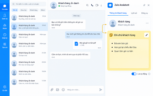 Zalo Assistant – Trả lời nhanh & Ghi chú :: Trả lời tin nhắn nhanh và ghi chú khách hàng ngay trên Zalo
