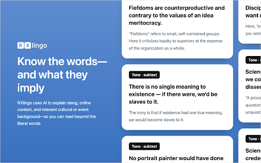 RXlingo :: Learn English on X. With RXlingo, read short, fresh, everyday English posts on X with ease, stay informed, and improve your English.