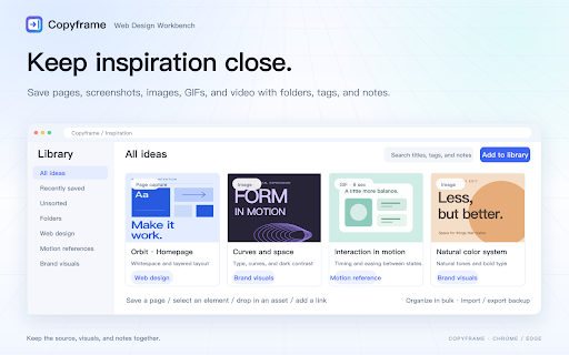 Copyframe :: Copy pages to editable Figma layers or HTML. Inspect, edit, save inspiration, and prepare AI design tasks beside the page.