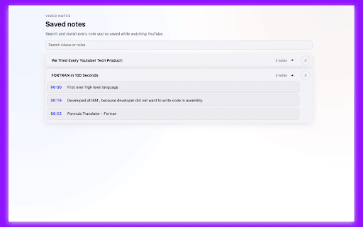 Video Notes — Timestamped YouTube Notes :: Take notes while watching youtube videos.