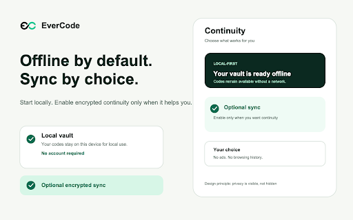 EverCode — Private 2FA Authenticator :: Private 2FA authenticator for TOTP/HOTP codes with encrypted local storage, offline access, and optional sync.