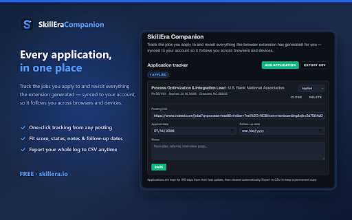 SkillEra Companion – Career Suite :: Job-fit analysis, LinkedIn optimization, tailored résumé & cover letters, and application tracking — powered by SkillEra.
