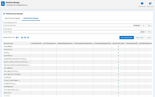 Salesforce Manager :: Compare Salesforce Permission Sets and Profiles across object & field permissions in a visual matrix. Excel import/export.