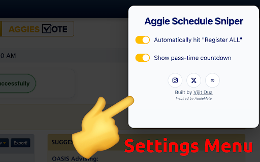 Aggie Schedule Sniper :: Automatic Course Registeration and Pass Time Countdown for UC Davis students. Built By - vijitdua.com