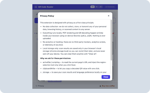 QR Code Reader – Scan PDF & Web Pages :: Scan and decode QR codes in PDF files, web pages, or any screen area. Fast, accurate, and 100% private — nothing is uploaded.