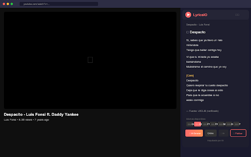 LyricsIO - YouTube Lyrics Finder :: Automatically detects songs playing on YouTube and displays lyrics using AI