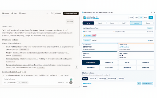 AEO Visibility: AI & GEO Search Insights | CP SEO :: Analyze AI citations, GEO rankings, SERPS+ hierarchy & brand search insights across Google, ChatGPT, Gemini, Perplexity and Claude.