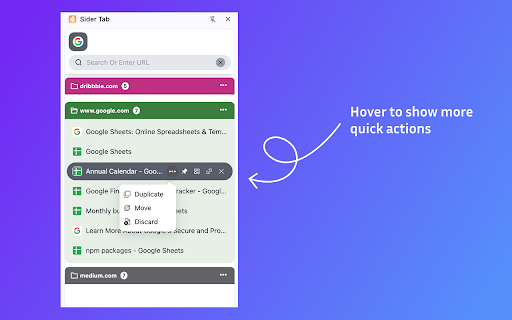 Sider Tab - Efficient Tab Management Tool :: Revolutionizes browser tab management with Side Panel, reorganize workspace and boosts your productivity.