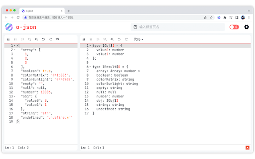 o-json :: JSON Formatter, Convert JSON to TypeScript Interfaces.